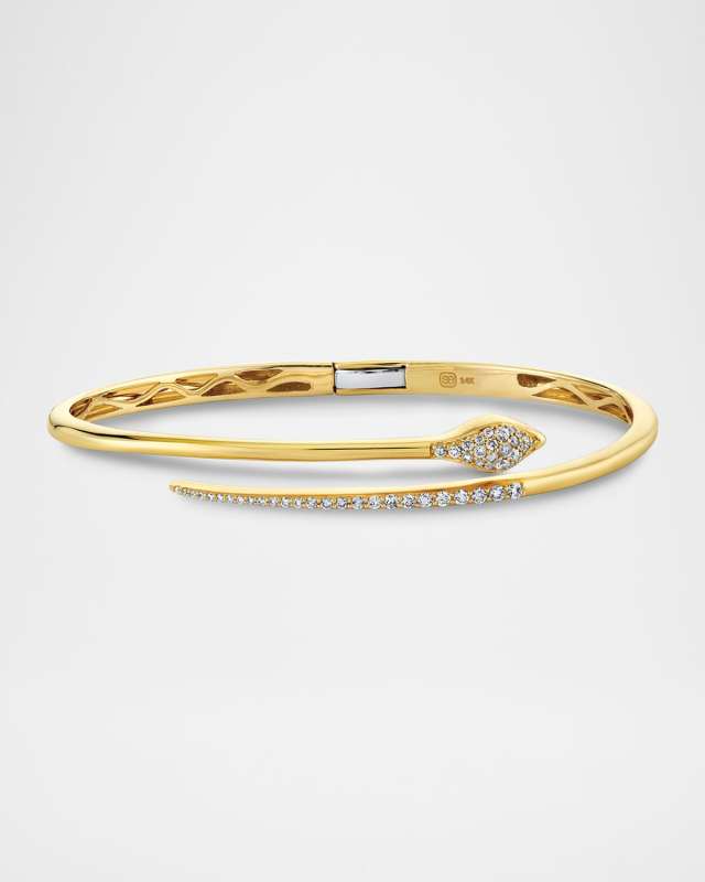 14K Yellow Gold Pave Diamond Small Snake Hinge Bangle Bracelet